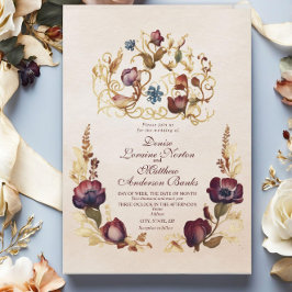 Elegant Burgundy Guld Blommigt Bröllopsinbjudan Inbjudningar
