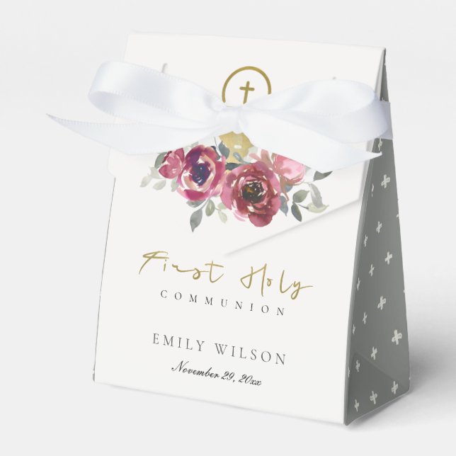 ELEGANT BURGUNDY GULD BLOMMIGT  FÖRSTA HELIGAN GEM PRESENTASKAR (Framsidan Sidan)