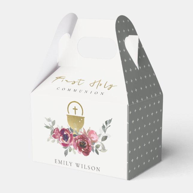 ELEGANT BURGUNDY GULD BLOMMIGT  FÖRSTA HELIGAN GEM PRESENTASKAR (Framsidan Sidan)