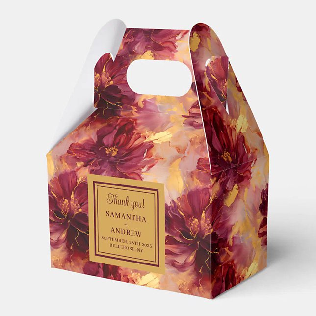 Elegant  Burgundy Guld Boho Wedor Favor Box Presentaskar (Elegant Blush Burgundy Gold Boho Wedding Favor Box)