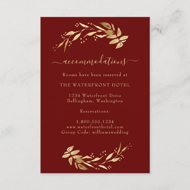 Elegant Burgundy Guld Bröllop-bostäder Tilläggskort (Framsida)