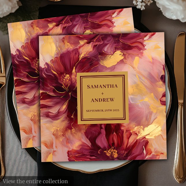 Elegant Burgundy Guld  Bröllop Pappra blöjor Pappersservett (Elegant Burgundy Gold Blush Wedding Paper Napkins)