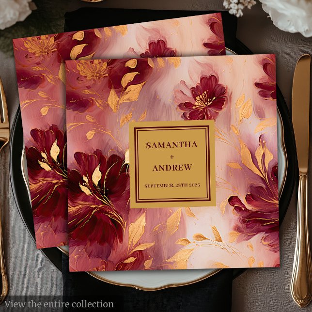 Elegant Burgundy  Guld Bröllop Pappra blöjor Pappersservett (Elegant Burgundy Blush Gold Wedding Paper Napkins)