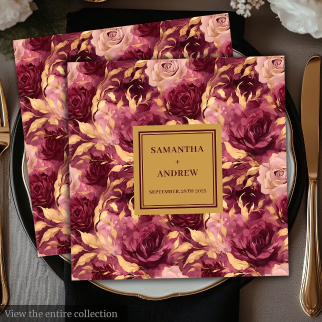 Elegant Burgundy  Guld Bröllop Pappra blöjor Pappersservett (Elegant Burgundy Blush Gold Wedding Paper Napkins)