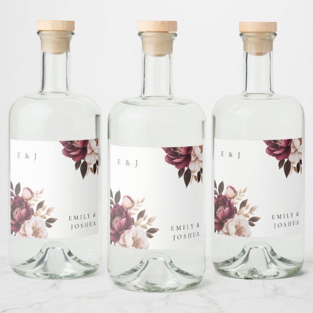 Elegant Burgundy Guld Bröllop Spritflaskor Etikett (Flaskor)