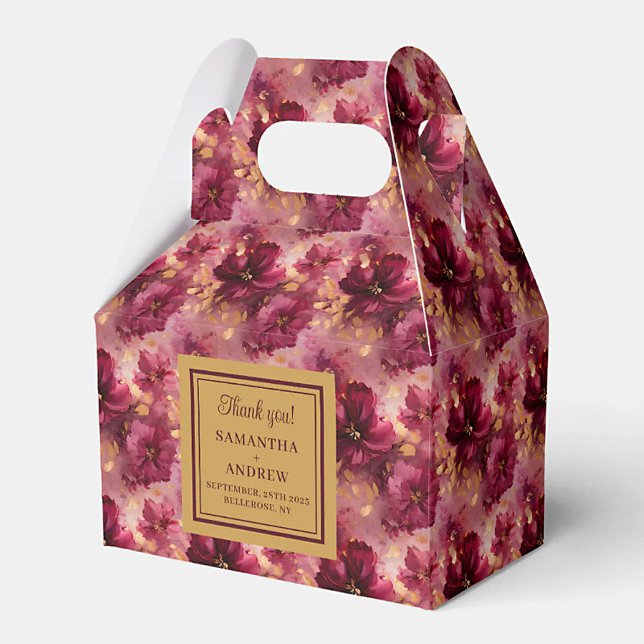 Elegant  Burgundy Guld Bröllop-Tacken Presentaskar (Elegant Blush Burgundy Gold Wedding Thank You Box)