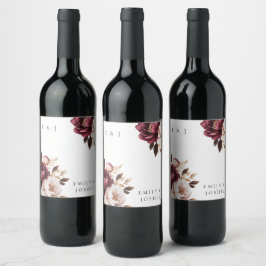 Elegant Burgundy Guld Bröllop Vinflaska Etikett