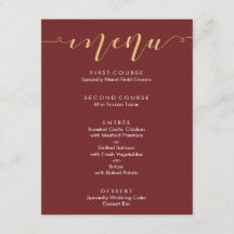 Elegant Burgundy & Guld Bröllopsmeny