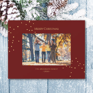 Elegant Burgundy Guld Confetti Helgdag-fotokort