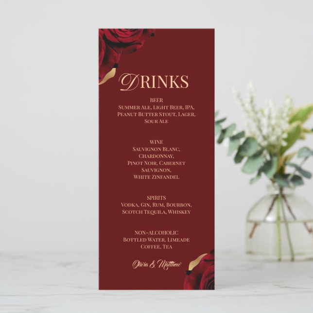 Elegant Burgundy Guld Drink  Meny (Stående Fram)