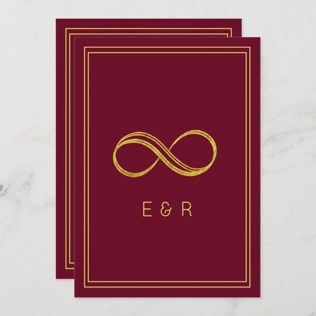 Elegant Burgundy Guld Eternity Bröllop Inbjudningar (Fram/baksida)