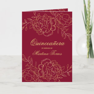 Elegant Burgundy Guld Fine Art Blommigt Quinceaner Inbjudan