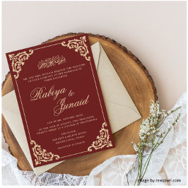 Elegant Burgundy Guld islamisk muslimsk Bröllop Inbjudningar