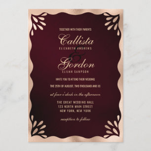 Elegant Burgundy Guld Metallic Vågigt Gräns Bröllo Inbjudningar