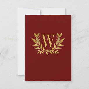 Elegant Burgundy Guld Monogram Bröllop Tack Kort