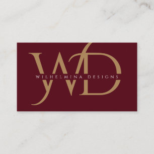Elegant Burgundy Guld Monogram lyxtypografi Visitkort