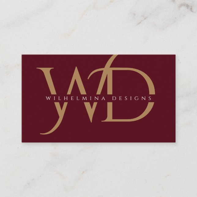 Elegant Burgundy Guld Monogram lyxtypografi Visitkort (Framsida)