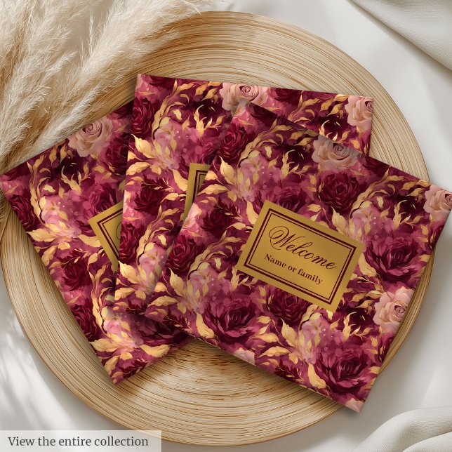 Elegant  Burgundy Guld Personlig Trasa Pappersservett (Elegant Blush Burgundy Gold Personalized Cloth Paper Dinner Napkins)