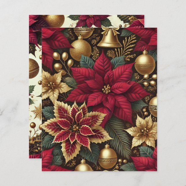 Elegant Burgundy & Guld Poinsettia Scrapbook Pappe (Fram/baksida)