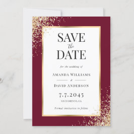 Elegant Burgundy Guld Ram Confetti Bröllop Spara Datumet
