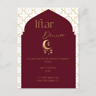 Elegant Burgundy & Guld Ramadan Iftar-inbjudan Vykort
