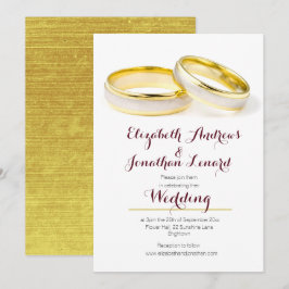 Elegant Burgundy Guld Ringar bröllopsinbjudan Inbjudningar