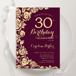 Elegant Burgundy Guld Ro 30års födelsedag Inbjudningar<br><div class="desc">Partiinbjudan till Burgundy guld blommigt 30års födelsedag. Elegantens utformning med ro,  faux guld-folie och typsnitt för typsnitt. Trendig inbjudan-kortets perfekt för en snyggt kvinnlig dag firande. Kan anpassas till vilken ålder som helst. Skrivna Zazzle-inbjudningar eller digital utskrivbar mall för omedelbar nedladdning.</div>