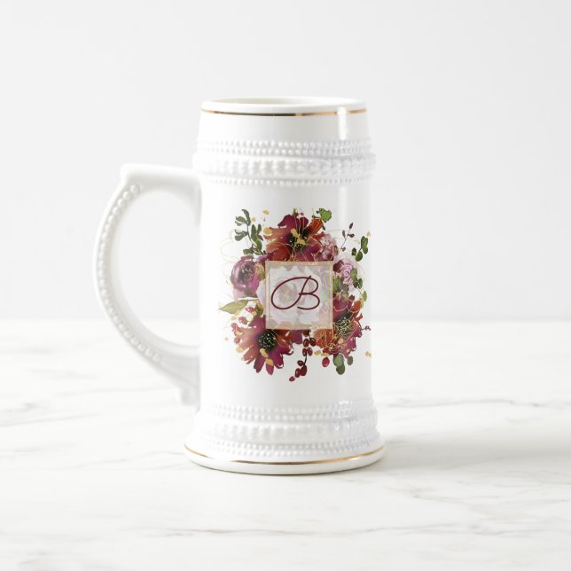 Elegant Burgundy Guld Rosa Blommigt Bridesmaid Sejdel (Vänster)