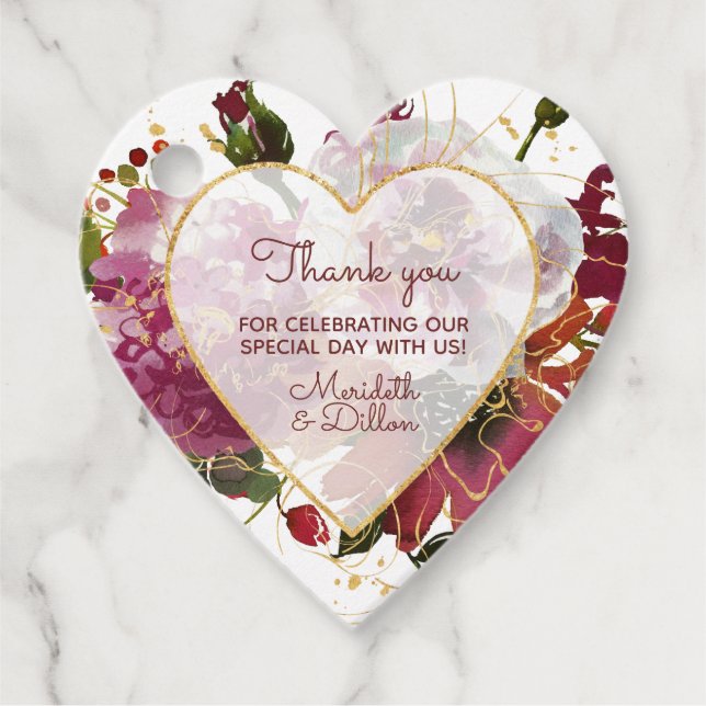 Elegant Burgundy Guld  Rosa Blommigt Modern Gåvor Etiketter (Framsida)