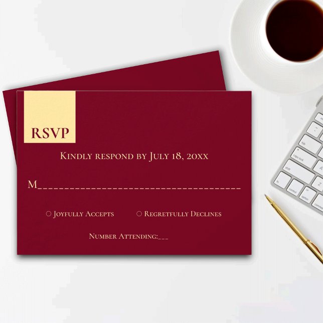 Elegant Burgundy Guld Typography Classy Bröllop OSA Kort (Skapare uppladdad)