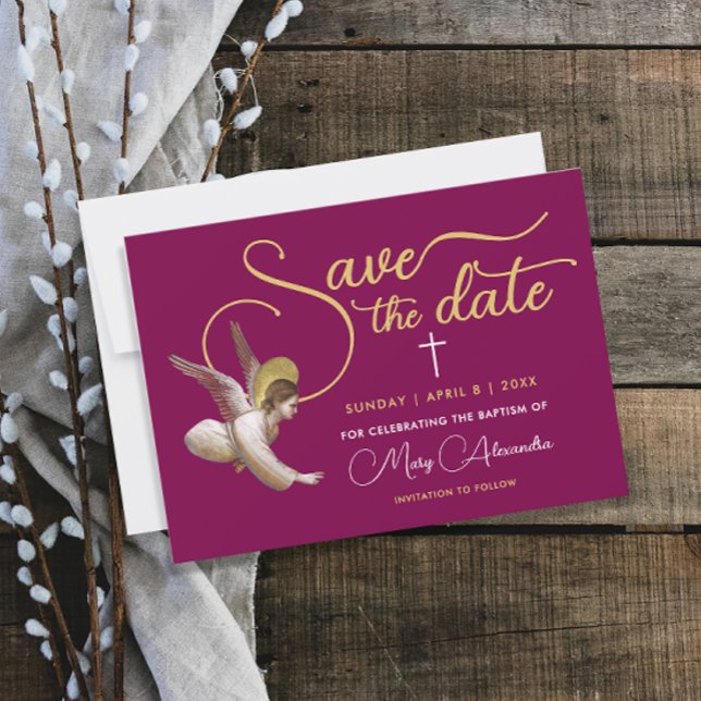 Elegant Burgundy Guld Välsigna dig Religiösa-skrip Spara Datumet (Skapare uppladdad)