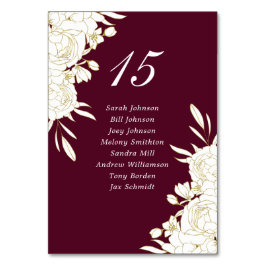 Elegant Burgundy Guld Vit ros Namn Bröllop Bordsnummer