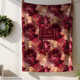 Elegant  Burgundy Guld Watercolor Blommigt Mysigt Fleecefilt