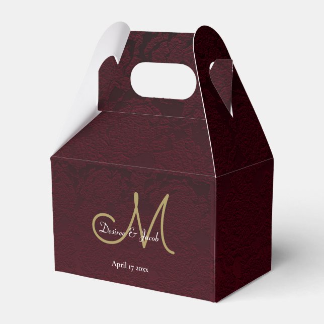 Elegant Burgundy Guld White Bröllop Monogram Presentaskar (Framsidan Sidan)