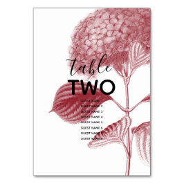 Elegant Burgundy Hydrangea Bröllop Guest Namn Bordsnummer