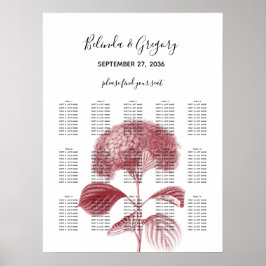 Elegant Burgundy Hydrangea Bröllop Sittdiagram Poster