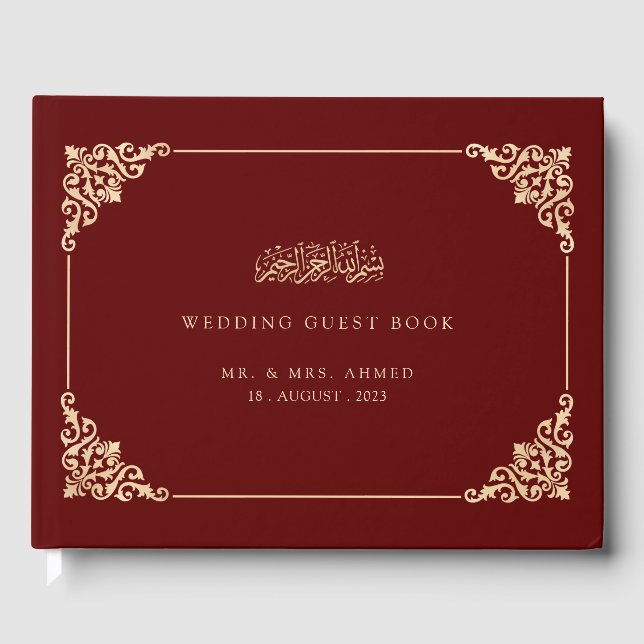 Elegant Burgundy Islamic Muslim Bröllop Gästböcker (Framsida)