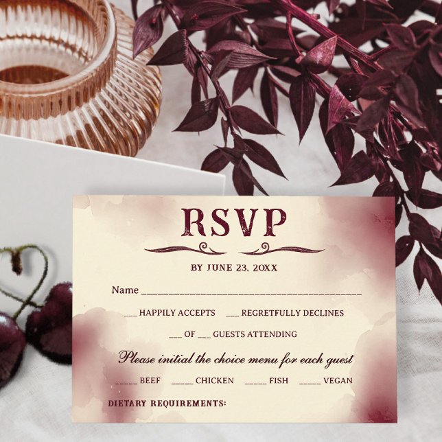 Elegant Burgundy Ivory Minimalist Retro Wedding OSA Kort (Skapare uppladdad)