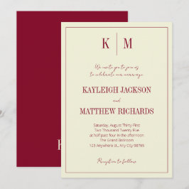 Elegant Burgundy Ivory Monogram Wedding Inbjudningar
