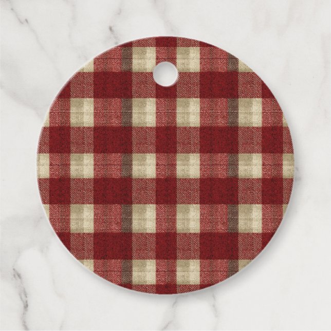 Elegant Burgundy Ivory Rust Red Plaid Pattern Gåvor Etiketter (Framsida)