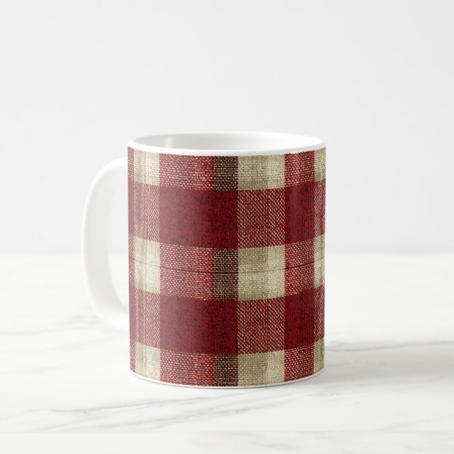 Elegant Burgundy Ivory Rust Red Plaid Pattern Kaffemugg (Framsida vänster)