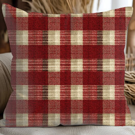 Elegant Burgundy Ivory Rust Red Plaid Pattern Kudde