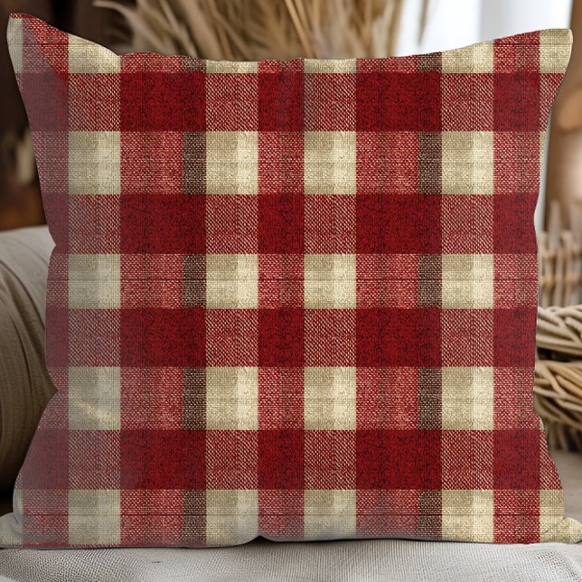 Elegant Burgundy Ivory Rust Red Plaid Pattern Kudde (Skapare uppladdad)
