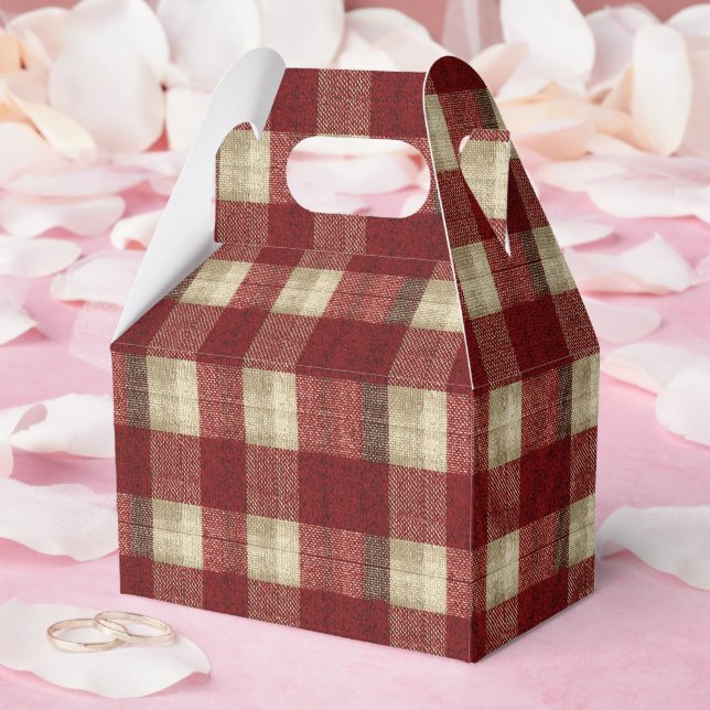 Elegant Burgundy Ivory Rust Red Plaid Pattern Presentaskar (Bröllop)