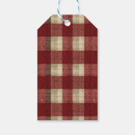 Elegant Burgundy Ivory Rust Red Plaid Pattern Presentetikett