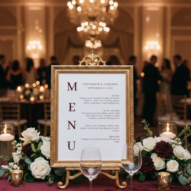 Elegant Burgundy & Ivory Wedding Bar Menu Poster (Skapare uppladdad)