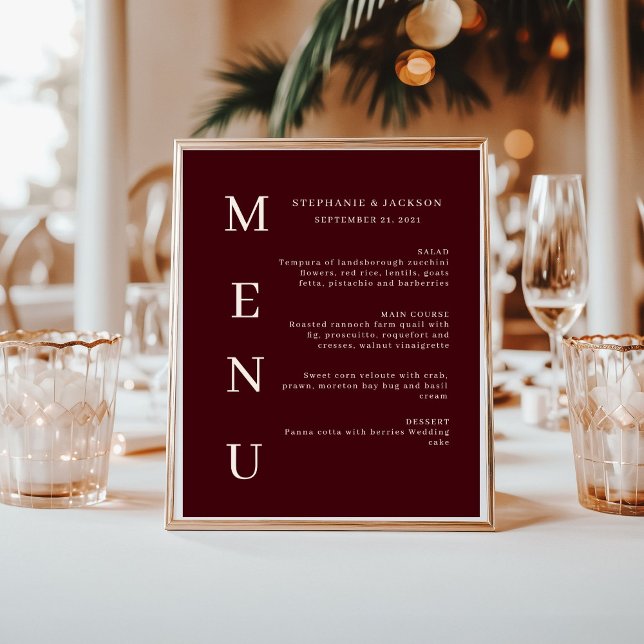 Elegant Burgundy & Ivory Wedding Bar Menu Poster (Skapare uppladdad)
