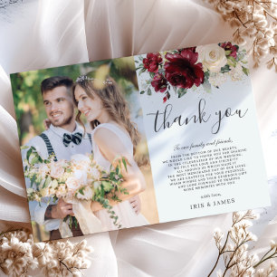 Elegant Burgundy Ivory White Blommigt Bröllop Phot Tack Kort