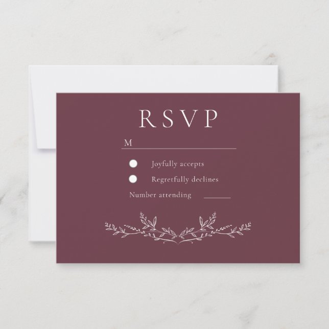 Elegant Burgundy Leaf Line Art Wedding  OSA Kort (Framsida)