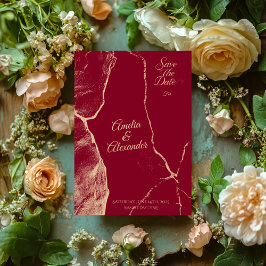 Elegant Burgundy & Ljust Guld Marmor Spara datum-k Inbjudningar